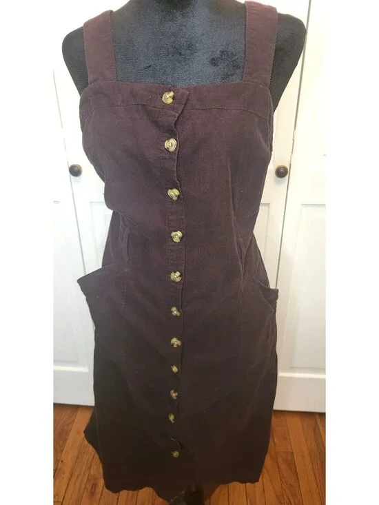 Universal Thread Brown Corduroy Jumper Dress Pockets L Cottage Peasant Milkmaid - Picture 1 of 9